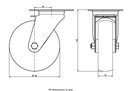 300SS series 160mm stainless steel swivel top plate 140x110mm castor with polyurethane on nylon centre plain bearing wheel 300kg - Castor dimensions