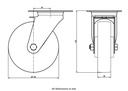 300SS series 160mm stainless steel swivel top plate 140x110mm castor with polyurethane on polypropylene centre stainless steel ball bearing wheel 300kg - Castor dimensions