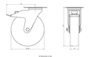 300SS series 200mm stainless steel swivel/brake top plate 140x110mm castor with polyurethane on nylon centre plain bearing wheel 300kg - Castor dimensions