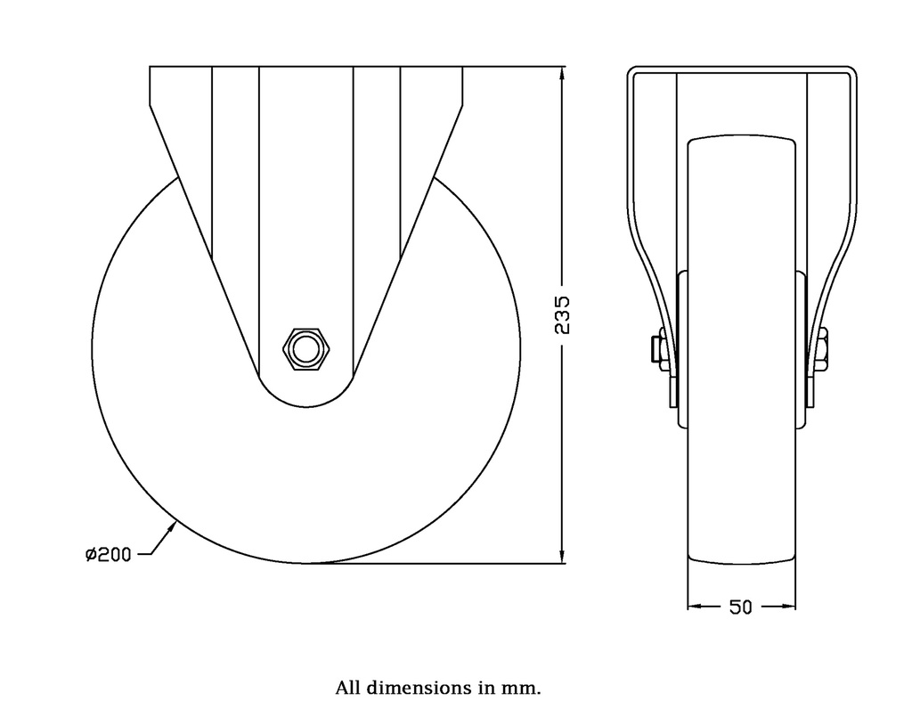300SS series 200mm stainless steel fixed top plate 138x116mm castor with polyurethane on polypropylene centre stainless steel ball bearing wheel 300kg - Castor dimensions