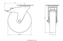 300SS series 200mm stainless steel swivel/brake top plate 140x110mm castor with polyurethane on polypropylene centre stainless steel ball bearing wheel 300kg - Castor dimensions