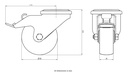 300SS series 80mm stainless steel swivel/brake bolt hole 12mm castor with polyurethane on nylon centre plain bearing wheel 120kg - Castor dimensions