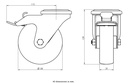 300SS series 100mm stainless steel swivel/brake bolt hole 12mm castor with polyurethane on nylon centre plain bearing wheel 150kg - Castor dimensions