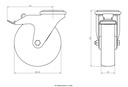 300SS series 125mm stainless steel swivel/brake bolt hole 12mm castor with polyurethane on nylon centre plain bearing wheel 150kg - Castor dimensions
