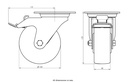 400SS series 100mm stainless steel swivel/brake top plate 100x85mm castor with  polyurethane on nylon centre plain bearing wheel 250kg - Castor dimensions