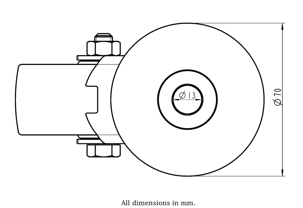 300SS series 100mm stainless steel swivel bolt hole 12mm - Plate drawing