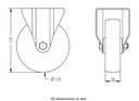 400SS series 125mm stainless steel fixed top plate 100x85mm castor with polyurethane on nylon centre plain bearing wheel 230kg - Castor dimensions