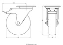 400SS series 125mm stainless steel swivel/brake top plate 100x85mm castor with polyurethane on nylon centre plain bearing wheel 230kg - Castor dimensions