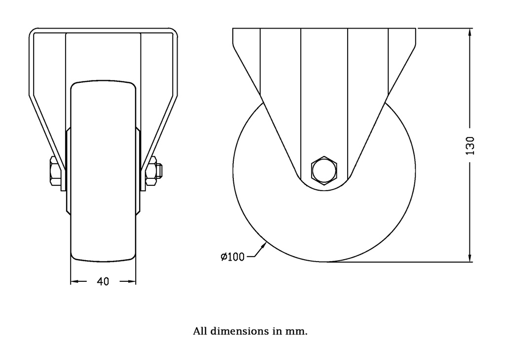 800SS series 100mm stainless steel fixed top plate 100x85mm castor with polyurethane on nylon centre plain bearing wheel 300kg - Castor dimensions