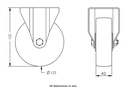 800SS series 125mm stainless steel fixed top plate 100x85mm castor with polyurethane on nylon centre plain bearing wheel 350kg - Castor dimensions