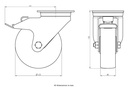 800SS series 125mm stainless steel swivel/brake top plate 100x85mm castor with polyurethane on nylon centre plain bearing wheel 350kg - Castor dimensions