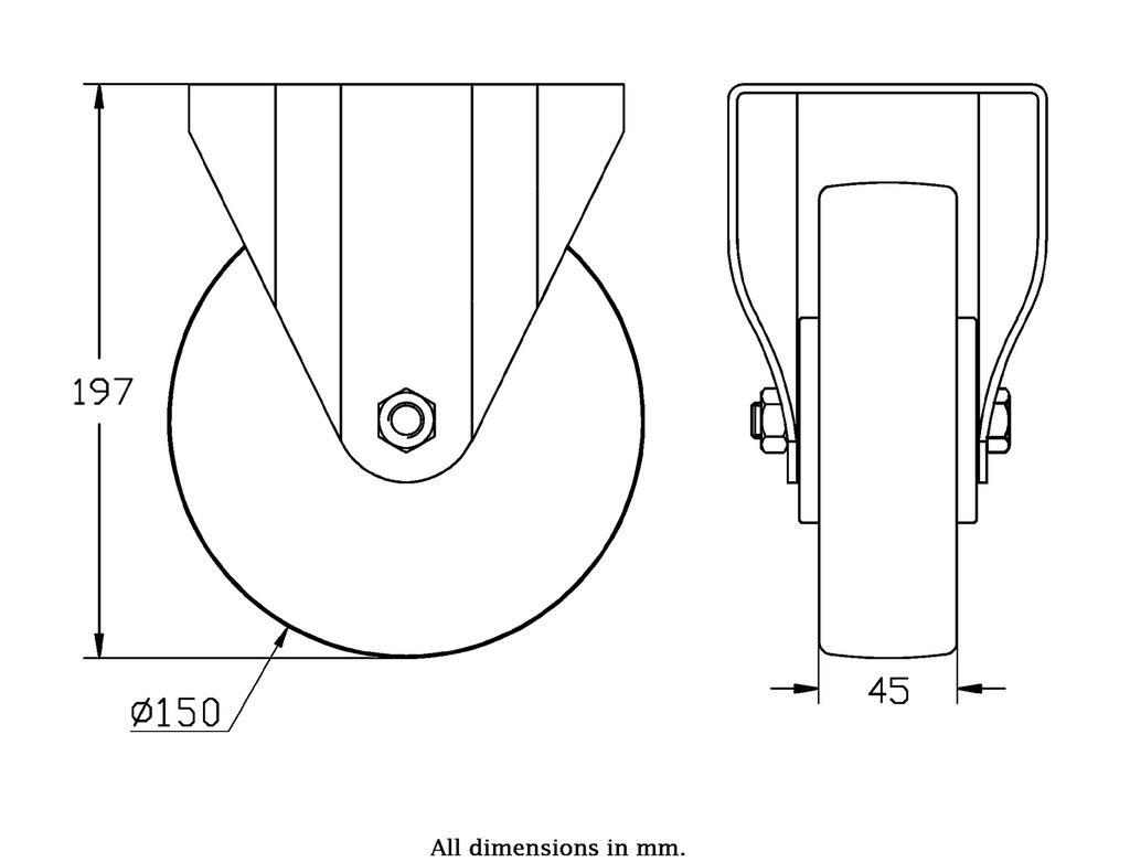 800SS series 150mm stainless steel fixed top plate 140x110mm castor with polyurethane on nylon centre stainless steel ball bearing wheel 600kg - Castor dimensions