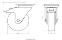 800SS series 150mm stainless steel swivel/brake top plate 140x110mm castor with polyurethane on nylon centre stainless steel ball bearing wheel 800kg - Castor dimensions