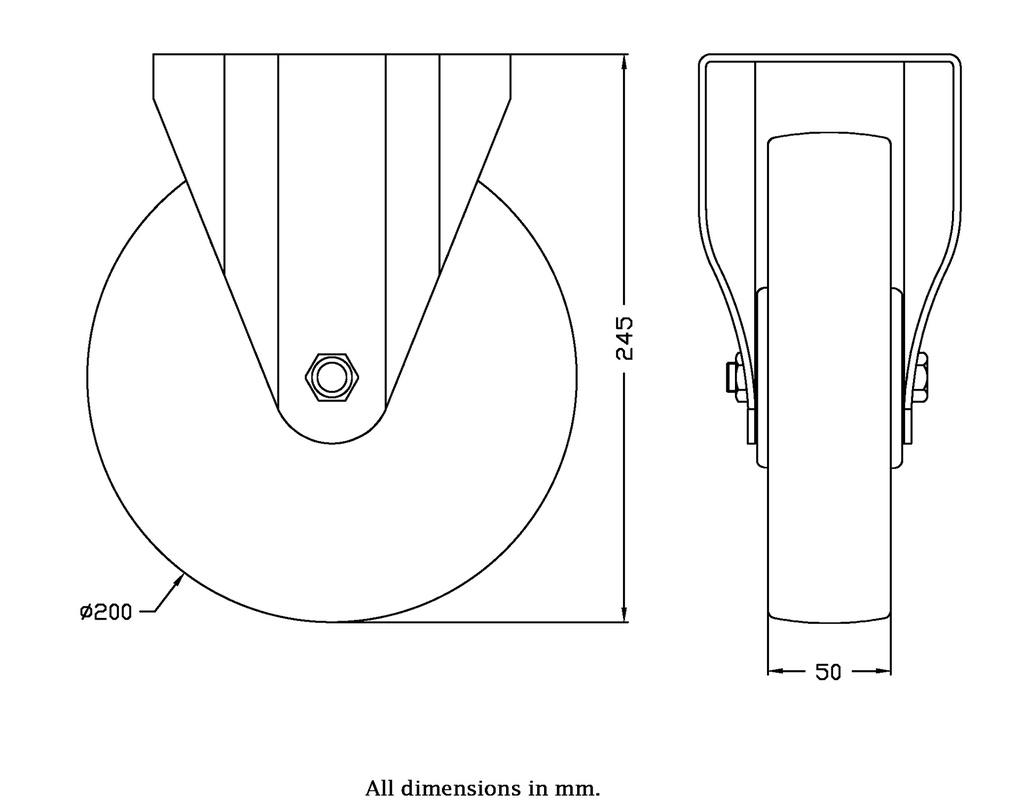 800SS series 200mm stainless steel fixed top plate 140x110mm castor with polyurethane on nylon centre stainless steel ball bearing wheel 750kg - Castor dimensions