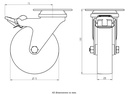 100SS series 75mm stainless steel swivel/brake top plate 60x60mm castor with nylon plain bearing wheel 75kg - Castor dimensoins