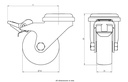 100SS series 50mm stainless steel swivel/brake bolt hole 11mm castor with nylon tread on polypropylene centre plain bearing wheel 50kg - Castor dimensions