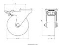 100SS series 75mm stainless steel swivel/brake bolt hole 11mm castor with nylon plain bearing wheel 75kg - Castor dimensions