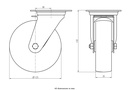 300SS series 125mm stainless steel swivel top plate 100x85mm castor with nylon plain bearing wheel 150kg - Castor dimensions