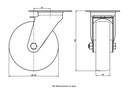 300SS series 160mm stainless steel swivel top plate 140x110mm castor with nylon plain bearing wheel 300kg - Castor dimensoins