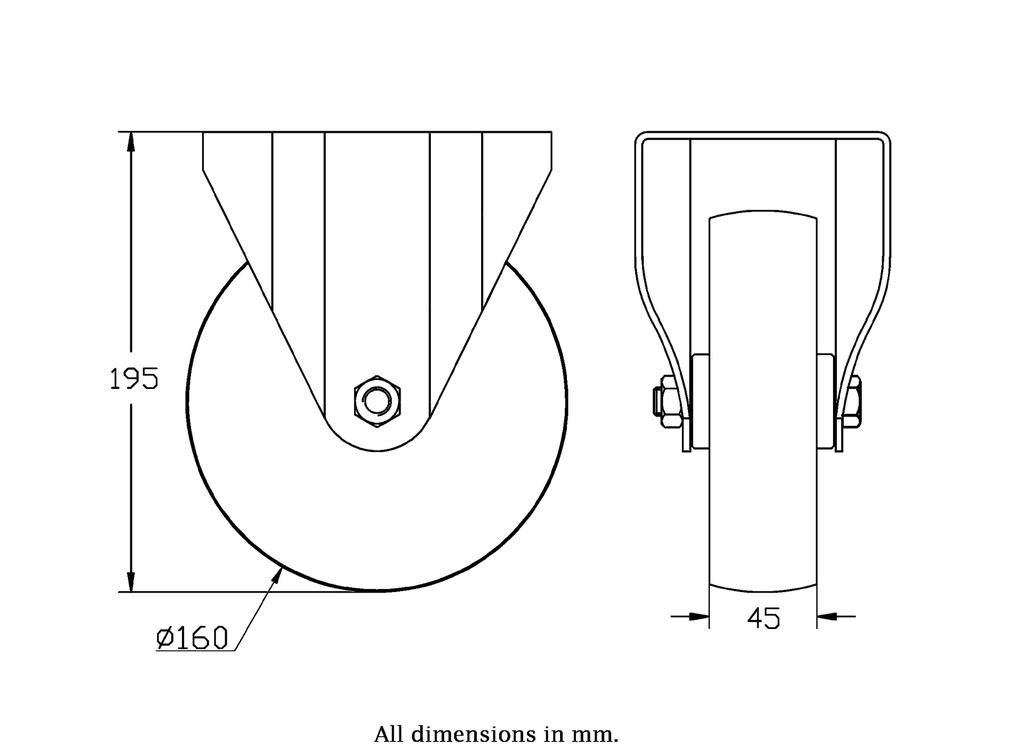300SS series 160mm stainless steel fixed top plate 138x116mm castor with nylon plain bearing wheel 300kg - Castor dimensions