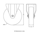 300SS series 200mm stainless steel fixed top plate 140x110mm castor with nylon plain bearing wheel 300kg - Castor dimensions