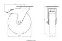 300SS series 200mm stainless steel swivel/brake top plate 140x110mm castor with nylon plain bearing wheel 300kg - Castor dimensions