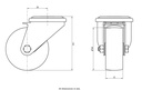 300SS series 80mm stainless steel swivel bolt hole 12mm castor with nylon plain bearing wheel 150kg - Castor dimensions
