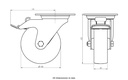 400SS series 100mm stainless steel swivel/brake top plate 100x85mm castor with nylon plain bearing wheel 250kg - Castor dimensions