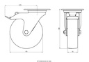 400SS series 125mm stainless steel swivel/brake top plate 100x85mm castor with nylon plain bearing wheel 250kg - Castor dimensions