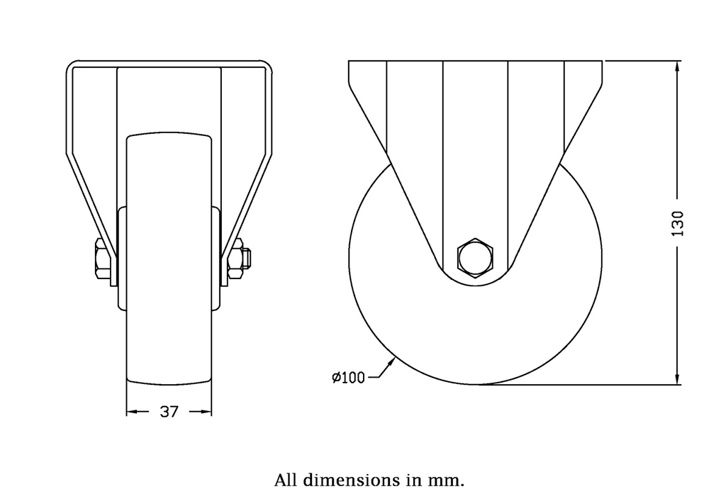 800SS series 100mm stainless steel fixed top plate 100x85mm castor with nylon plain bearing wheel 350kg - Castor dimensions