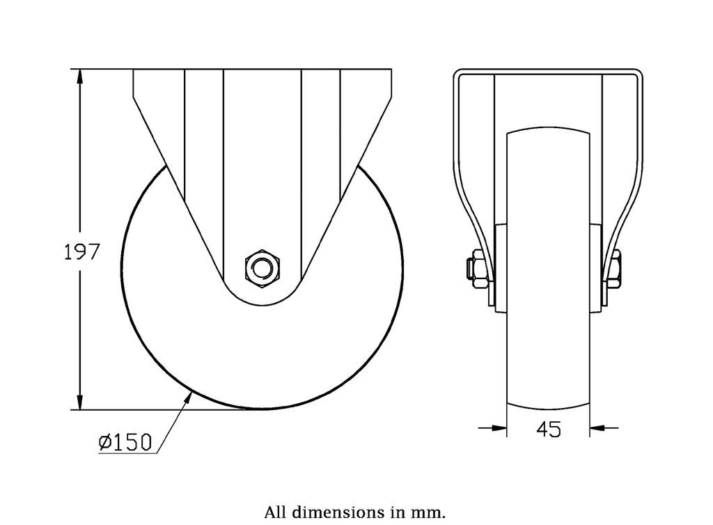 800SS series 150mm stainless steel fixed top plate 140x110mm castor with nylon plain bearing wheel 800kg - Castor dimensions