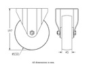 800SS series 150mm stainless steel fixed top plate 140x110mm castor with nylon plain bearing wheel 800kg - Castor dimensions