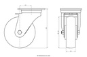 800SS series 150mm stainless steel swivel top plate 140x110mm castor with nylon stainless steel ball bearing wheel 750kg - Castor dimensions