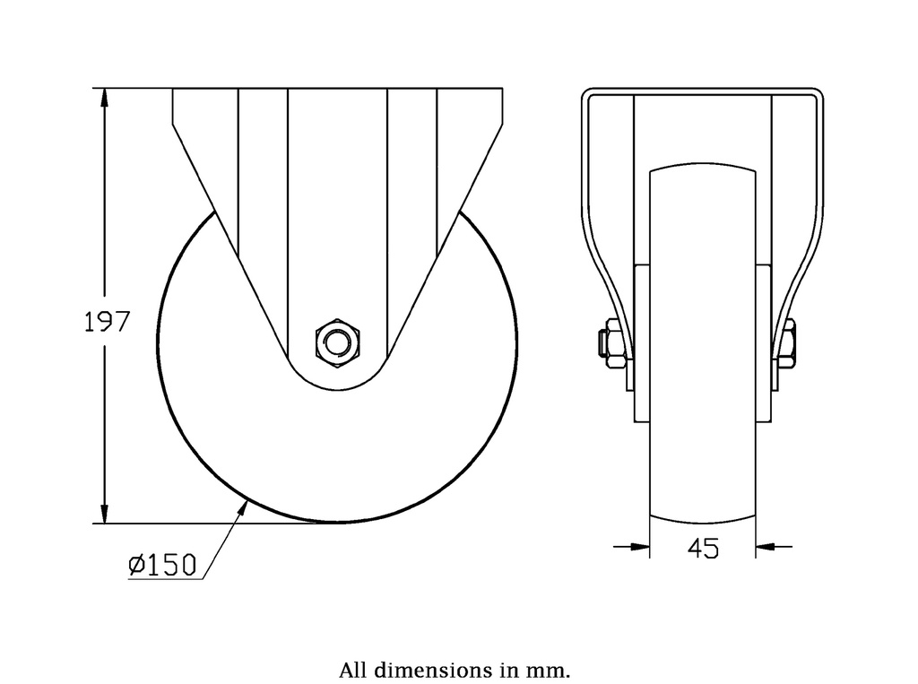 800SS series 150mm stainless steel fixed top plate 140x110mm castor with nylon stainless steel ball bearing wheel 750kg - Castor dimensions