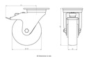 800SS series 150mm stainless steel swivel/brake top plate 140x110mm castor with nylon stainless steel ball bearing wheel 800kg - Castor dimensions