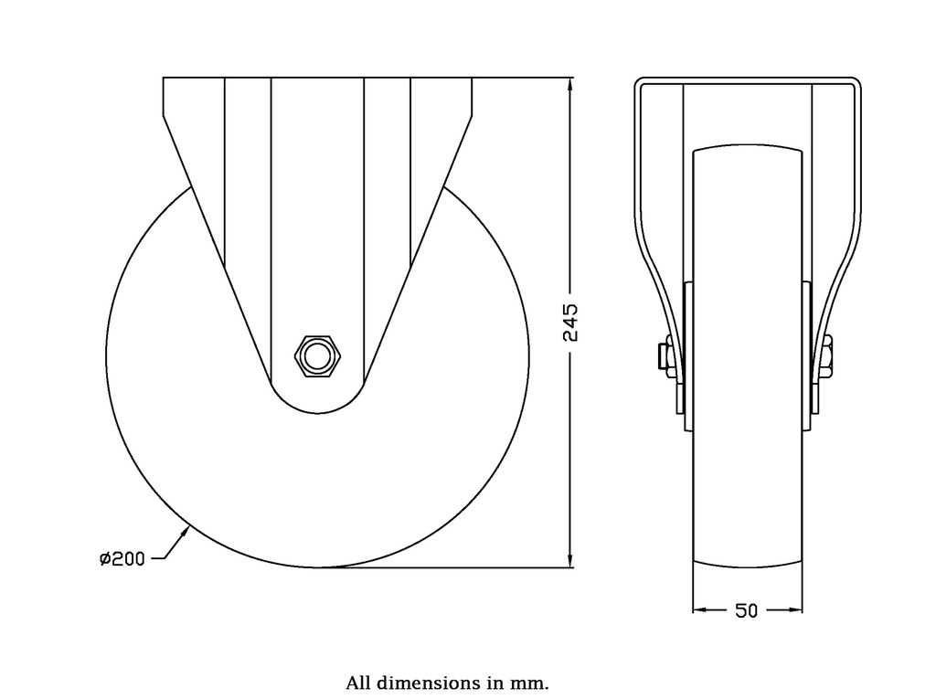 800SS series 200mm stainless steel fixed top plate 140x110mm castor with nylon stainless steel ball bearing wheel 800kg - Castor dimensions