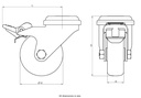 100SS series 50mm stainless steel swivel/brake bolt hole 11mm castor with electrically conductive grey TPR-rubber on polypropylene centre plain bearing wheel 30kg - Castor dimensions