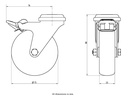 100SS series 75mm stainless steel swivel/brake bolt hole 11mm castor with electrically conductive grey TPR-rubber on polypropylene centre plain bearing wheel 50kg - Castor dimensions