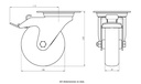 300SS series 100mm stainless steel swivel/brake top plate 100x85mm castor with electrically conductive grey TPR-rubber on polypropylene centre plain bearing wheel 70kg - Castor dimensions