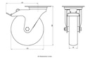 300SS series 125mm stainless steel swivel/brake top plate 100x85mm castor with electrically conductive grey TPR-rubber on polypropylene centre plain bearing wheel 80kg - Castor dimensions