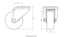 300SS series 80mm stainless steel swivel bolt hole 13mm castor with electrically conductive grey TPR-rubber on polypropylene centre plain bearing wheel 65kg - Castor dimensions