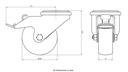 300SS series 80mm stainless steel swivel/brake bolt hole 13mm castor with electrically conductive grey TPR-rubber on polypropylene centre plain bearing wheel 65kg - Castor dimensions