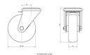 300SS series 100mm stainless steel swivel bolt hole 13mm castor with electrically conductive grey TPR-rubber on polypropylene centre plain bearing wheel 70kg - Castor dimensions