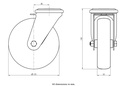 300SS series 125mm stainless steel swivel bolt hole 13mm castor with electrically conductive grey TPR-rubber on polypropylene centre plain bearing wheel 80kg - Castor dimensions