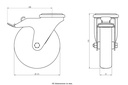 300SS series 125mm stainless steel swivel/brake bolt hole 13mm castor with electrically conductive grey TPR-rubber on polypropylene centre plain bearing wheel 80kg - Castor dimensions