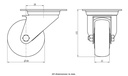 300SS series 80mm stainless steel swivel top plate 100x85mm castor with electrically conductive grey polyurethane on nylon centre additional sealed single ball bearing wheel 100kg - Castor dimensions