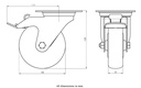300SS series 100mm stainless steel swivel/brake top plate 100x85mm castor with electrically conductive grey polyurethane on nylon centre additional sealed single ball bearing wheel 130kg - Castor dimensions