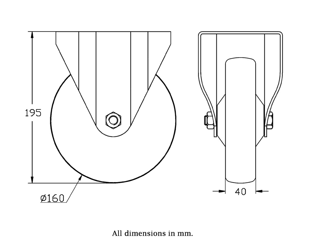 300SS series 160mm  stainless steel fixed top plate 140x110mm castor with electrically conductive grey polyurethane on nylon centre additional sealed single ball bearing wheel 260kg - Castor dimensions