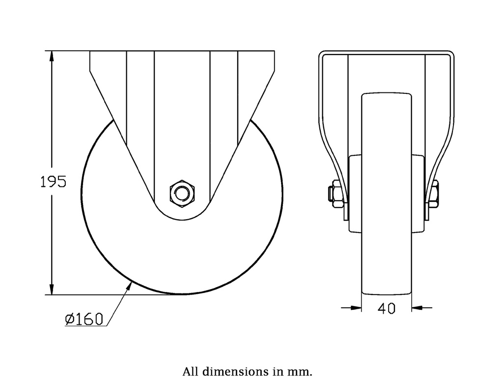 300SS series 160mm stainless steel fixed top plate 140x110mm castor with electrically conductive grey polyurethane on nylon centre stainless steel ball bearing wheel 400kg - Castor dimensions