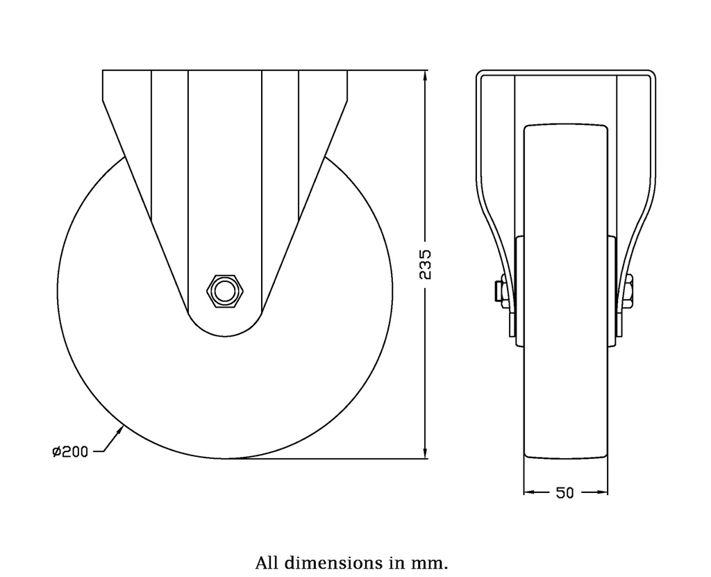 300SS series 200mm stainless steel fixed top plate 140x110mm castor with electrically conductive grey polyurethane on nylon centre stainless steel ball bearing wheel 300kg - Castor dimensions
